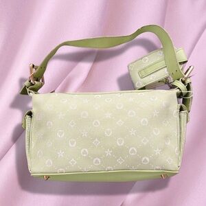 Vintage looking Green Monogram Shoulder Bag | Y2K Baguette Purse w/Gold Hardware